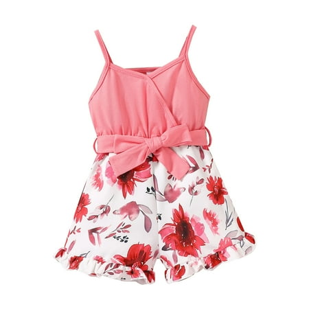 Kids Little Girls Outfit Set Summer Short Romper Floral Print Sleeveless Ruffled Wide Leg Jumpsuit With Belt Red 2 To 6 Years
Kids Little Girls Outfit Set Summer Short Romper Floral Print Sleeveless Ruffled Wide Leg Jumpsuit With Belt Red 2 To 6 Years