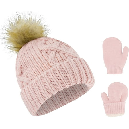 Rising Star Infant Hat and Baby Mittens Winter Set for 0-24 Months - Blush