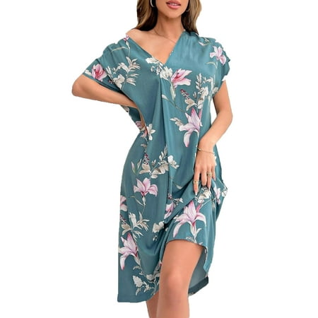Casual Floral Print V Neck Sleepshirts Short Sleeve Cadet Blue Women Nightgowns & Nightdress (Women s)
Casual Floral Print V Neck Sleepshirts Short Sleeve Cadet Blue Women Nightgowns & Nightdress (Women s)