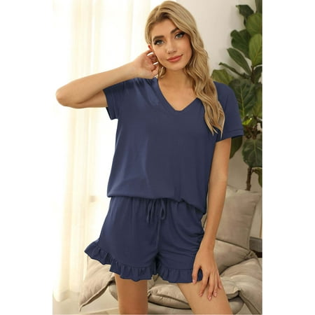 Charmo Women s Pajama Set Cotton Lingerie V Neck Short Sleeve Top with Ruffled Shorts Nightwear
Charmo Women s Pajama Set Cotton Lingerie V Neck Short Sleeve Top with Ruffled Shorts Nightwear