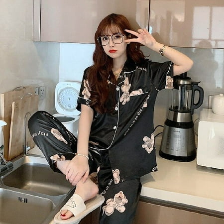 CoCopeaunt Womens Suit Ice Silk Satin Pajamas Set Short Sleeve Trouser Suits Button-Down Sleepwear Loungewear Shorts Female Pyjamas
CoCopeaunt Womens Suit Ice Silk Satin Pajamas Set Short Sleeve Trouser Suits Button-Down Sleepwear Loungewear Shorts Female Pyjamas