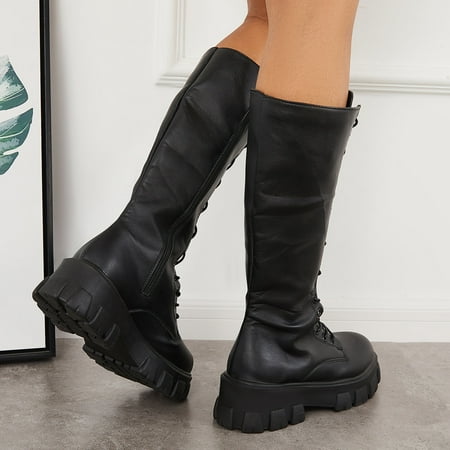 Women‘s Platform Knee High Boots Solid Color Round Toe Lace-up Shoes Non-slip Side Zipper Knight Boots
Women‘s Platform Knee High Boots Solid Color Round Toe Lace-up Shoes Non-slip Side Zipper Knight Boots
