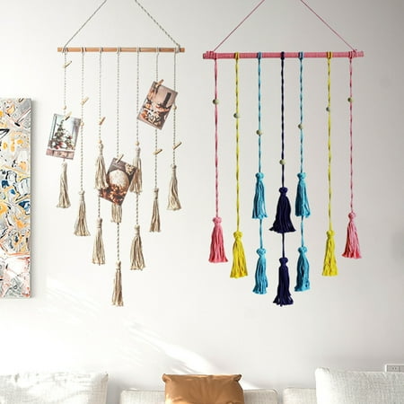 Sunjoy Tech Hanging Blanket Woven Fabric with Tassels Boho Photo Holder Easy to Hang Good Luck Symbol Home Decor