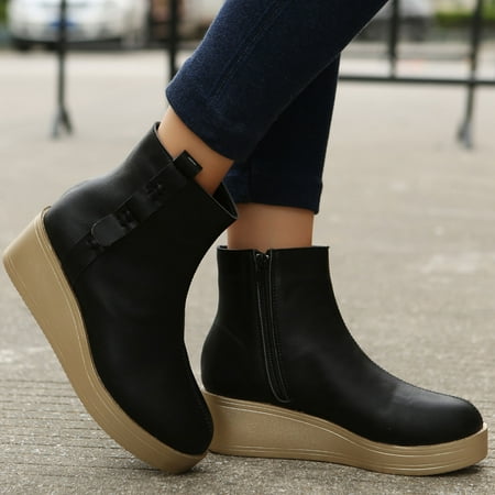 Cathalem Boots for Women Buckle Fashion Women Artificial Leather Solid Color Autumn Thick Sole Womens Boots with Heel Lace up Black 7
Cathalem Boots for Women Buckle Fashion Women Artificial Leather Solid Color Autumn Thick Sole Womens Boots with Heel Lace up Black 7