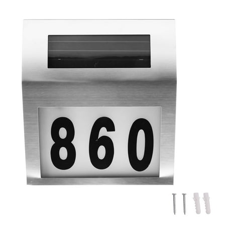 Address Stainless Steel Street With Screw House Numbers LED Light Solar Powered