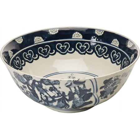 Oriental Furniture 14 Ladies Blue & White Porcelain Bowl