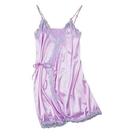 Womens Satin Leopard Sling Sleepwear Lingerie Lace Nightwear Underwear Set