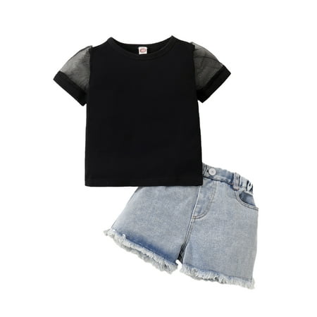 Kucnuzki 3 Months Baby Girl Summer Outfits Shorts Sets 6 Months Short Tulle Sleevle Solid Color Tops Elastic Cozy Denim Shorts 2PCS Set Black
Kucnuzki 3 Months Baby Girl Summer Outfits Shorts Sets 6 Months Short Tulle Sleevle Solid Color Tops Elastic Cozy Denim Shorts 2PCS Set Black
