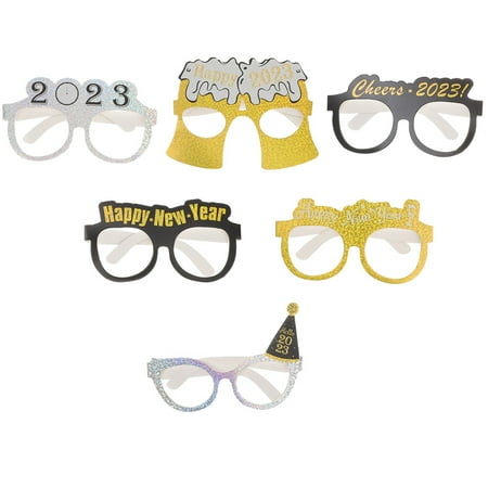 6pcs Happy New Year Eyeglasses Celebration Paper Eyeglasses Photo Props