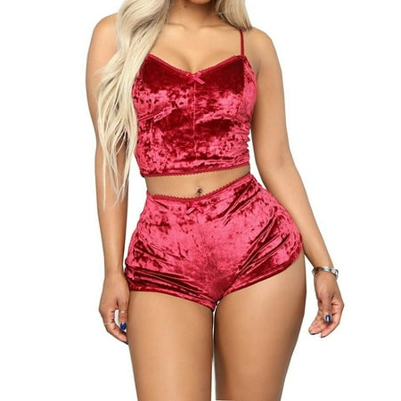 Women 2PCS Set Jumpsuit Sexy Lingerie Pajamas Sets Velvet Crop Tops + Shorts
Women 2PCS Set Jumpsuit Sexy Lingerie Pajamas Sets Velvet Crop Tops + Shorts