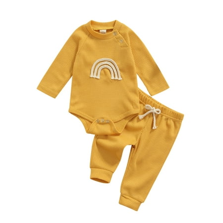 Tretra Newborn Infant Baby Ribbed Pajamas Set Long Sleeve Ranibown Romper Pants Autumn Outfits Clothes
Tretra Newborn Infant Baby Ribbed Pajamas Set Long Sleeve Ranibown Romper Pants Autumn Outfits Clothes