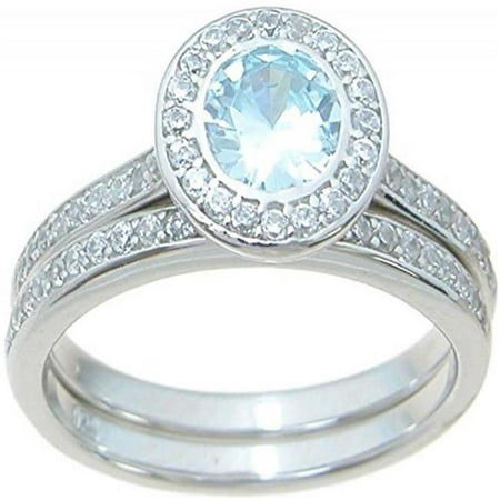 1 Carat T.G.W. Round-Cut Topaz CZ Sterling Silver High-Polish Halo Setting Modern Style Bridal Set