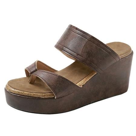 

Entyinea Unisex-Adult Comfort Slide Sandal Flat Flip Flop Sandal with Comfort Brown 7.5