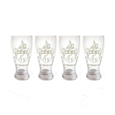 O Doherty Irish Coat of Arms Pint Glass Set of 4- Free Personalized Engraving