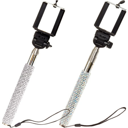 Crystal Case Clear\/Iridescent Extendable Handheld Crystallized Selfie Stick 2 Pk
