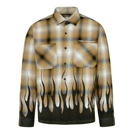 VISION OF SUPER Camicia In Misto Cotone Check Nocciola