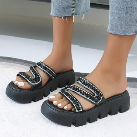 Aayomet Wedge Sandals for Women Ladies Summer Fashion Thick Sole With Rhinestones Solid Color Non Slip Large Size Beach Slippers Black 7.5
Aayomet Wedge Sandals for Women Ladies Summer Fashion Thick Sole With Rhinestones Solid Color Non Slip Large Size Beach Slippers Black 7.5