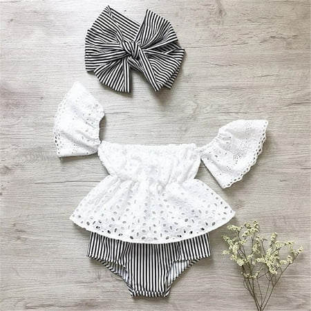 IZhansean 3Pcs Newborn Baby Girls Off Shoulder Lace Tops Striped Shorts Outfits Clothes White 0-6 Months
IZhansean 3Pcs Newborn Baby Girls Off Shoulder Lace Tops Striped Shorts Outfits Clothes White 0-6 Months