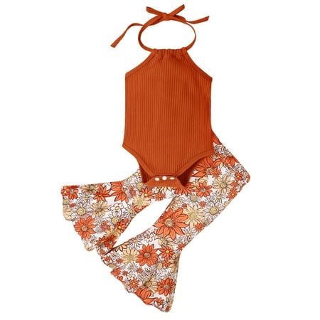 Suanret Newborn Baby Girls 2Pcs Spring Outfits Sleeveless Halter Ribbed Romper Sunflower Flare Pants Clothes Sets Light Brown 0-3 Months
Suanret Newborn Baby Girls 2Pcs Spring Outfits Sleeveless Halter Ribbed Romper Sunflower Flare Pants Clothes Sets Light Brown 0-3 Months