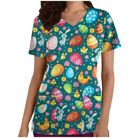 Easter Scrub Tops for Women Short Sleeve Bunny Egg Graphic Tee V-Neck Uniforms Working T Shirt with Pockets
Easter Scrub Tops for Women Short Sleeve Bunny Egg Graphic Tee V-Neck Uniforms Working T Shirt with Pockets