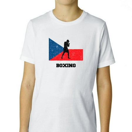 Czech Republic Olympic - Boxing - Flag - Silhouette Boy's Cotton Youth T-Shirt