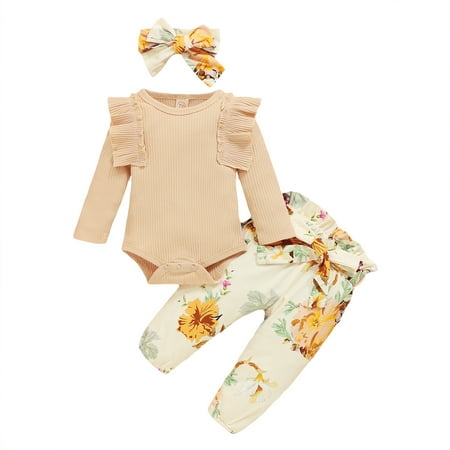Multitrust 3 Pieces Baby Suit Set Solid Color Round Neck Long Sleeve Baby Romper+ Floral Print Trousers+ Headband
Multitrust 3 Pieces Baby Suit Set Solid Color Round Neck Long Sleeve Baby Romper+ Floral Print Trousers+ Headband