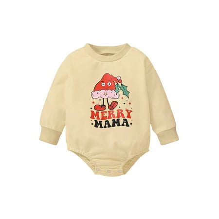 Seyurigaoka Baby Girls Boys Christmas Romper Tops Long Sleeve O Neck Christmas Cartoon Print Playsuit Autumn Casual Bodysuits for 0-24M Toddler Kids