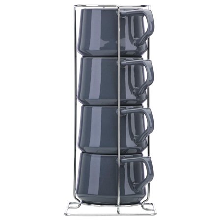 Dansk Kobenstyle Slate Stoneware 4 Piece Teacup Set with Rack