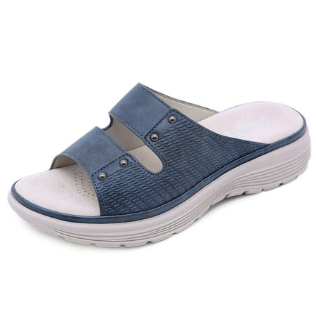 Summer Leather Slipper Simple Rivet Sporty Wedge Plus Size Slipper for Women