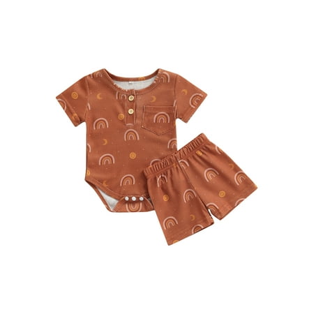 Suanret Newborn Baby Boys Girls 2Pcs Waffle Clothes Short Sleeve Rainbow Print Romper Jumpsuit Tops+Shorts Brown 6-12 Months
Suanret Newborn Baby Boys Girls 2Pcs Waffle Clothes Short Sleeve Rainbow Print Romper Jumpsuit Tops+Shorts Brown 6-12 Months