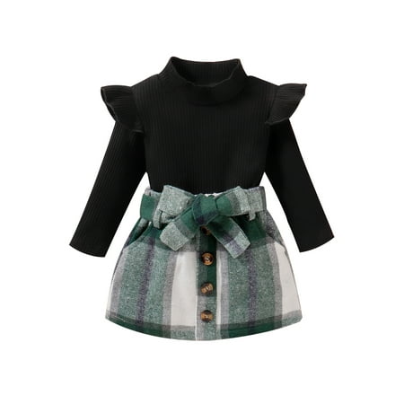 Toddler Baby Girls Fall Winter Outfits Long Sleeve Knitted Ruffle Pullover Tops Belted Plaid Skirt 2Pcs Set
Toddler Baby Girls Fall Winter Outfits Long Sleeve Knitted Ruffle Pullover Tops Belted Plaid Skirt 2Pcs Set