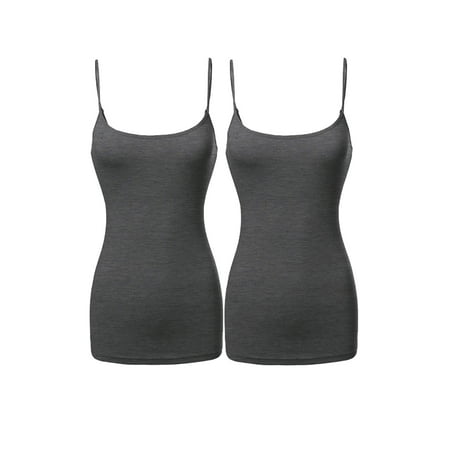 BE A Clothing Women s Stretch Cotton Cami with Built-in Shelf Bra 2 PACK