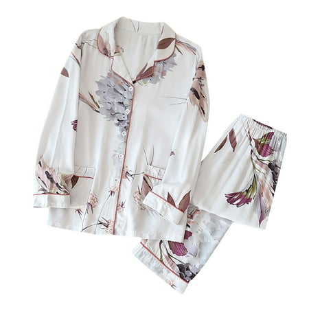 Women s Cotton Pajama Set Casual Printed Long Sleeve Lapel Button Down Tops and Pants Set Sleepwear with Pockets
Women s Cotton Pajama Set Casual Printed Long Sleeve Lapel Button Down Tops and Pants Set Sleepwear with Pockets