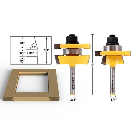 Shaker 2 Bit Rail and Stile Router Bit Set - 1/4 Shank - Yonico 12249q