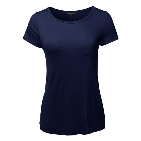 FashionOutfit Women's Basic Short Sleeve Scoop Neck Top With Pocket
