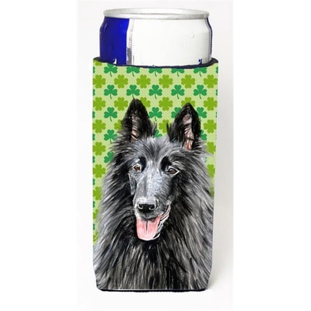 Belgian Sheepdog St. Patricks Day Shamrock Portrait Michelob Ultra bottle sleeves For Slim Cans - 12 oz.