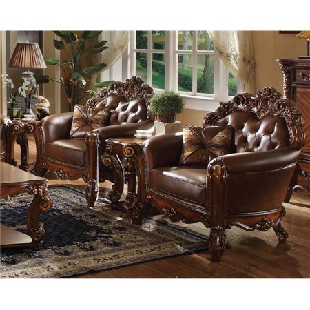 Benzara BM177624 Imperial Looking Leather Tufted Chair with 1 Pillow, Cherry Brown - 46.85 x 41.73 x 48.23 in.