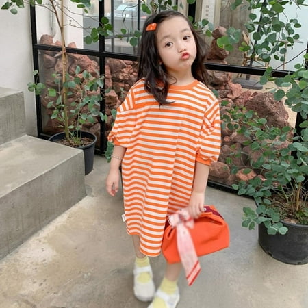 Summer Toddler O-neck striped T-shirt Dress Long Length Pullover Tops Half Sleeve Casual Dress Chidlren Outfits 2-7Y
Summer Toddler O-neck striped T-shirt Dress Long Length Pullover Tops Half Sleeve Casual Dress Chidlren Outfits 2-7Y