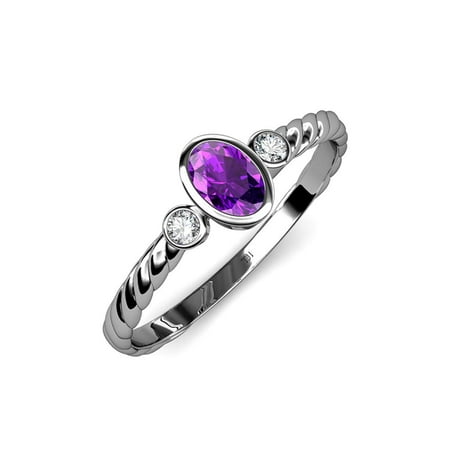 Amethyst and Diamond (SI2-I1 G-H) Three Stone Rope Ring 0.53 ct tw in 14K White Gold.size 9.0 
Amethyst and Diamond (SI2-I1 G-H) Three Stone Rope Ring 0.53 ct tw in 14K White Gold.size 9.0