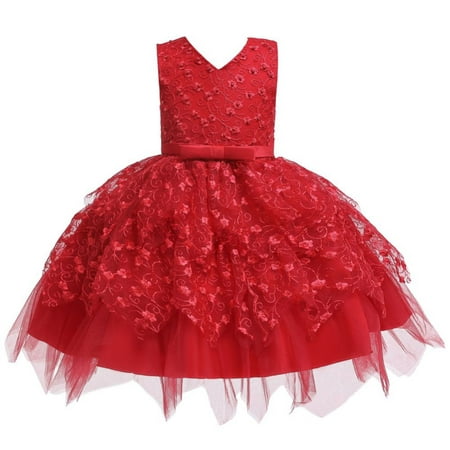 

Toddler Baby Girls Tulle Dress Sleeveless Flower Princess Wedding Pageant Dress Sequins Party Dresses Bowknot Lace Tulle Tutu Dress 0-5T