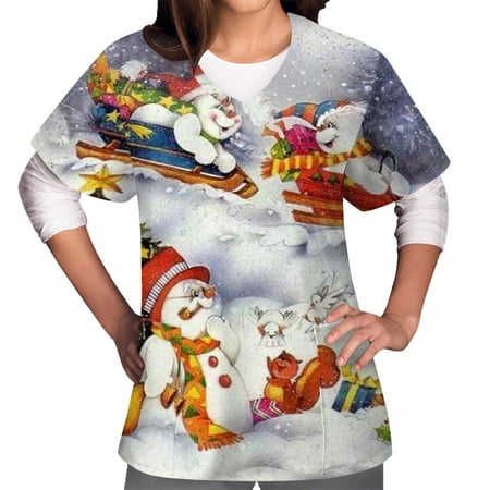 Womens Working Uniform Tops Short Sleeve V Neck Xmas Tee Tops Christmas t Shirt Printed Scrub Tops Blouse Tops
Womens Working Uniform Tops Short Sleeve V Neck Xmas Tee Tops Christmas t Shirt Printed Scrub Tops Blouse Tops