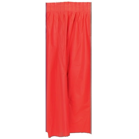 Pack of 6 Red Pleated Disposable Plastic Picnic Party Table Skirts 14'