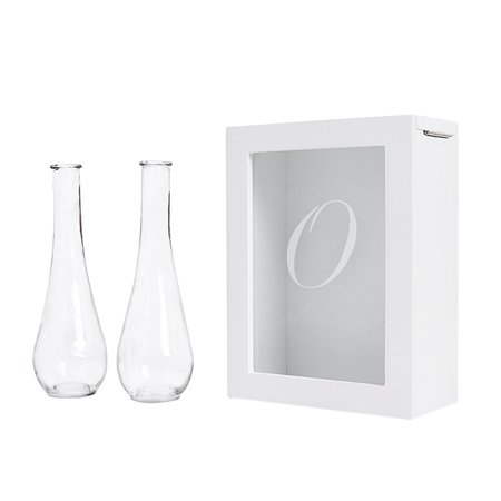 Sand Ceremony Shadow Box Set, Letter O, White, Set Includes Large shadow box, Custom engraved glass insert, Two pouring vases By Cathy's Concepts