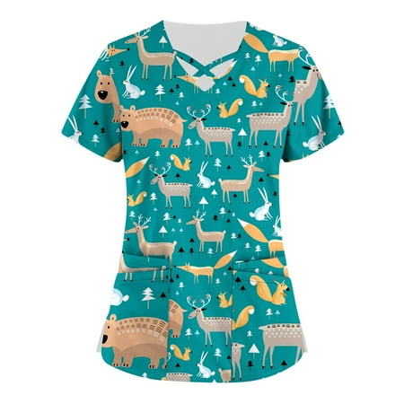QWANG Plus Size Cute Printed Scrub Working Uniform Tops for Women Cross V-Neck Short Sleeve Fun T-Shirts Workwear Tee With Pockets
QWANG Plus Size Cute Printed Scrub Working Uniform Tops for Women Cross V-Neck Short Sleeve Fun T-Shirts Workwear Tee With Pockets