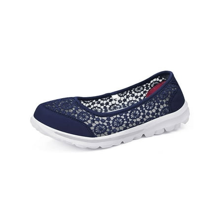 Welliumy Women Casual Shoes Lace Flats Slip On Walking Shoe Daily Outdoor Breathable Non-Slip Dark Blue 7.5
