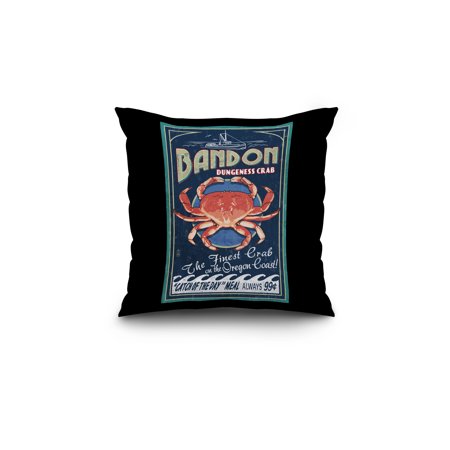 Bandon, Oregon - Dungeness Crab Vintage Sign - Lantern Press Artwork (18x18 Spun Polyester Pillow, Black Border)