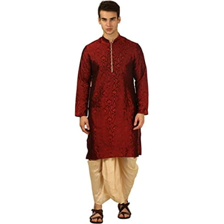 Devyom Men s Silk Straight Regular Fit Dhoti Kurta Set (Red 40)