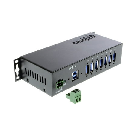Coolgear USB 3.0 7-Port Industrial Hub Metal Case Din-Rail GL Chip 1.5Amp Output