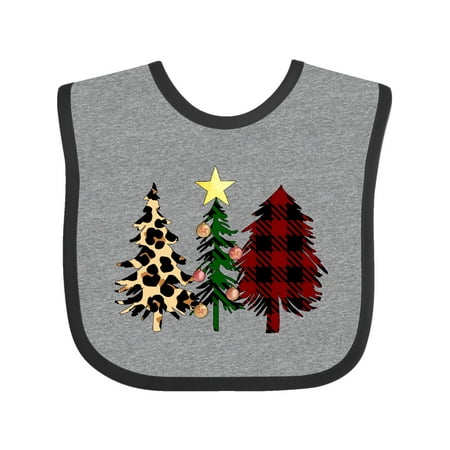 Inktastic Three Christmas Trees in Plaid and Leopard Print Gift Baby Boy or Baby Girl Bib
