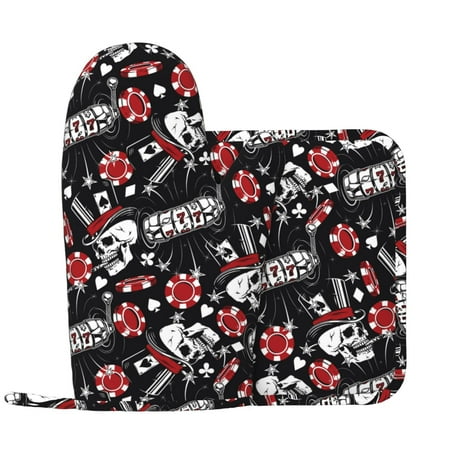 Oven Mitts and Pot Holders Sets Vintage Skull Casino Non-Slip Silicone Oven Gloves Potholders Cotton Lining Heat Resistant Gloves Hot Pads for Kitchen Cooking Baking
Oven Mitts and Pot Holders Sets Vintage Skull Casino Non-Slip Silicone Oven Gloves Potholders Cotton Lining Heat Resistant Gloves Hot Pads for Kitchen Cooking Baking